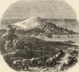 Cidade e Baía de Corunha, Espanha, ilustração de &39;espanhol Pictures&39; pelo Rev. Samuel Manning